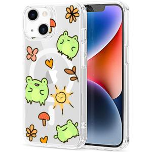 MAYCARI for iPhone 13 Pro Max Case Compatible with MagSafe, Magnetic Cute Cartoon Frog Design Clear Phone Cover for Girls Women Soft TPU Hard Back Shockproof Protective Case for iPhone 13 Pro Max