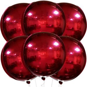 KatchOn, Metallic Red Balloons - 22 Inch, Pack of 6 | Round 4D Mylar Cherry Balloons for Birthday Decorations | Maroon Balloon for Wedding, Graduation Decorations 2026 | Baby Shower Decoration