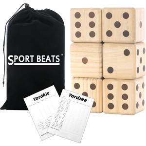 Giant Wooden Yard Dice Set - Outdoor Lawn Games for Adults and Family, 3.5 Inch Solid Pine Wood, Backyard Camping Tailgating Set with Scorecards and Carry Bag