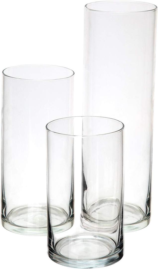 Royal Imports Glass Cylinder Vases for Centerpieces  Set of 3 Clear Hurricane Vases for Wedding, Table Decor, Floating Candles, Flowers, Candle Holders, Extra Tall Clear Vase Set, 6" / 8 / 11