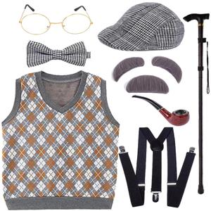 Old Man Costume for Kids and Boys  100 Days of School Costume Boys Dress Up, Grandpa Costume