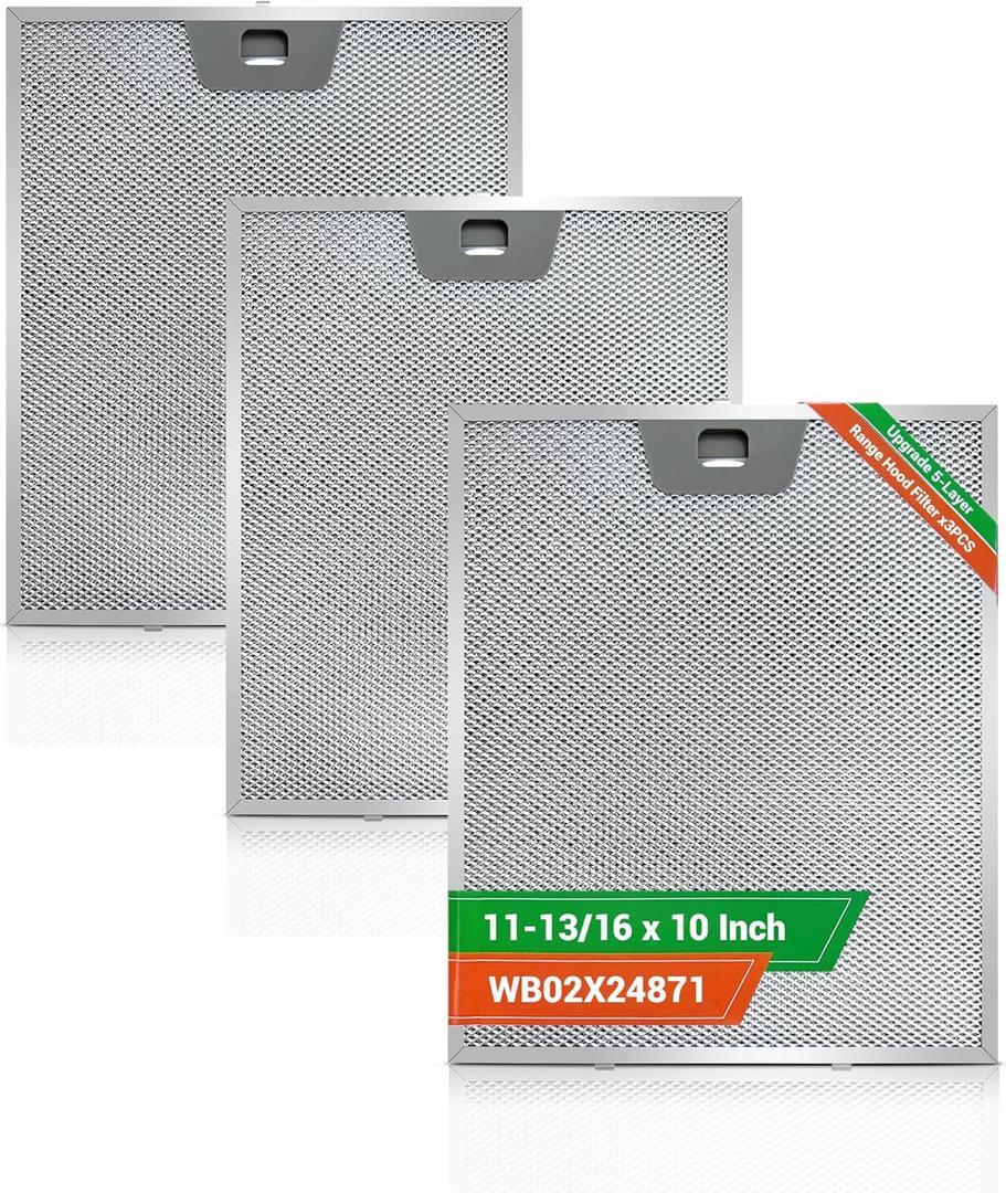 3PCS wb02x24871 Range Hood Grease Filter Compatible with GE JVW5361EJ1ES JVW5361EJ2ES JVW5361SJSS JVW5361BJ1TS, Approximately 11-13/16 x 10 Inches