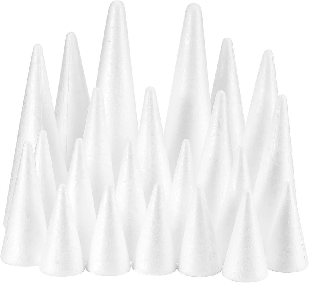 YURN Craft 26 Pack Foam Cones for Crafts, Foam Trees Cones, 5 Assorted Sizes Cones Shaped Foam (4,6,8,10,12") for Christmas Decorations, Gnomes, and DIY Art Projects.
