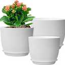 WSMKSZ 12/10/9 inch Large Plant Pots, 3 Pack Modern Decorative Plastic Planters with Drainage Holes and Saucers, Flower Pots for Indoor Outdoor Plants, White