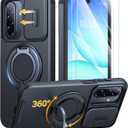 JAME for Samsung Galaxy A17/A16 5G Case, Ring Holder Stand, Slide Camera Cover, 2 Pack Screen Protectors, Dual-Layer Shockproof Protective, Magnetic Accessory Friendly Galaxy A16/A17 4G Case, Black