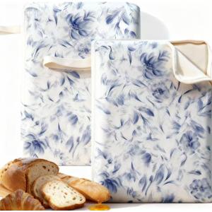 Wide Zipper Access Cotton &Beeswax Bags for Homemade Bread 2 Pack XL Reusable Beeswax Bread Bags for Homemade Bread Freezer Organic Cotton Food Storage Bags to Keep Fresh (Blue and White)