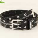 Women's Vintage Zip Rivet Studded Belts PU Leather Western Punk Waist Belts for Jeans (Black)