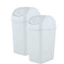 Superio New (2 Pack) Small 2.5 Gallon Plastic Trash Can with Swing Top Lid, Waste Bin for Under Desk, Office, Bedroom, Bathroom- 10 Qt (White)