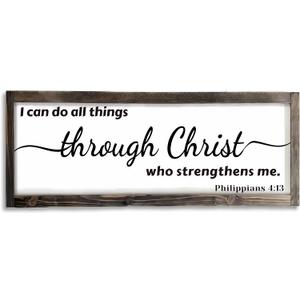 Dazingart Farmhouse Prayer Sign, I Can Do All Things Through Christ Who Strengthens Me, Rustic Wooden Wall Decor Sign, Scripture Wall Art, Scripture Plaques Bible Quotes (Philippians)