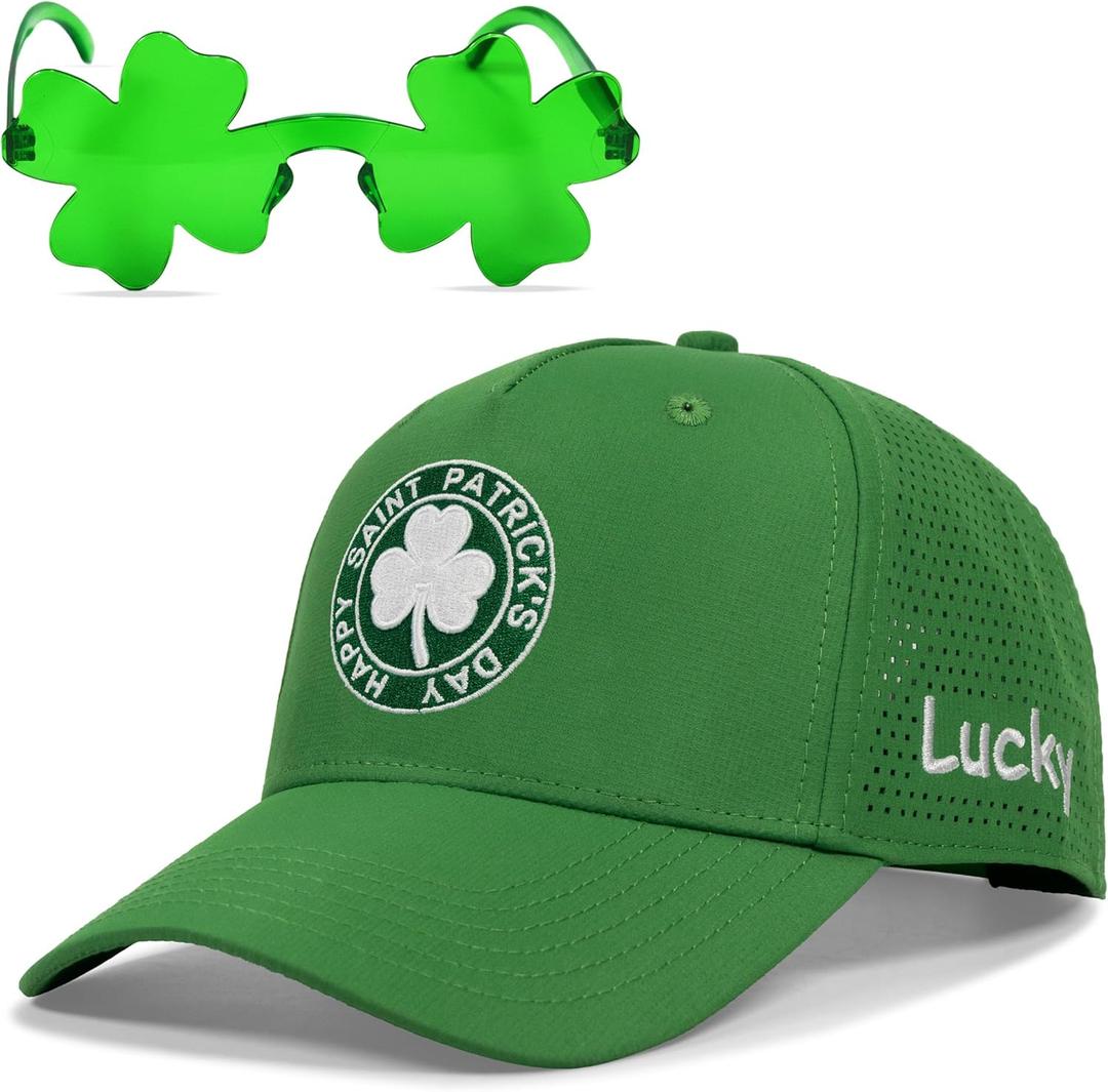 St Patricks Day Hat for Men Women, Saint Pattys Irish Accessories Gifts, Lucky Shamrock Trucker Hat (Green)
