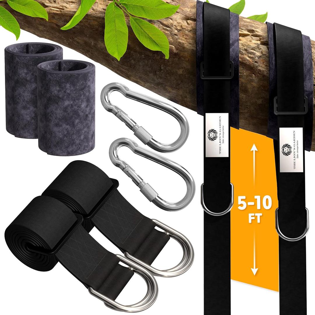 The Lions Garden Tree Swing Straps 2 Pack Adjustable 510 ft Tree Swing Hanging Straps, Heavy Duty Hammock Straps for Trees with Carabiners & Tree Protectors Up to 3376 Lbs