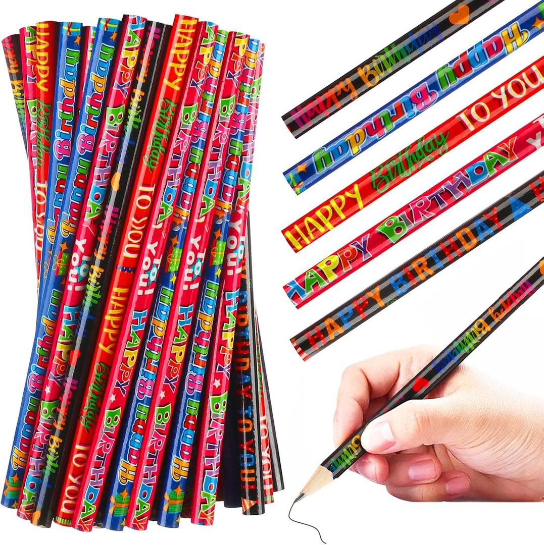 Frienda 200 Pcs Bulk Happy Birthday Pencils for Students Fun Colorful Printed Assorted Style Novelty Pencils with Eraser for Kids Happy Birthday Party Classroom Student Reward Gift Party Favors