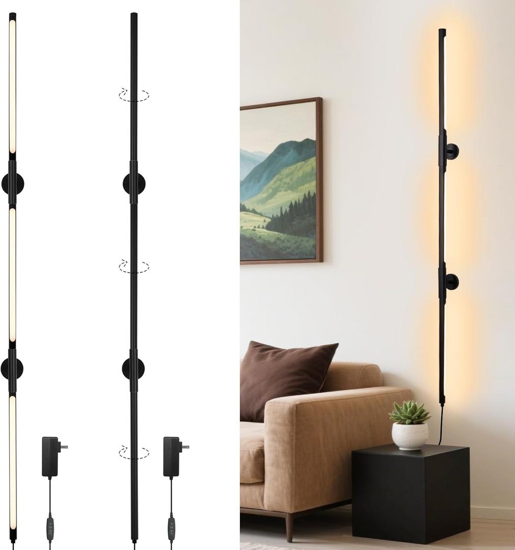 53.2 Inch Wall Lights, 360Rotatable Wall Sconce, 3 Color Temperatures, Plug-in Dimmable Wall lamp for Bedroom, Living Room1 Pack