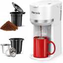 Horavie Mini Single Serve Coffee Maker for K Cup and Ground Coffee, Fast Brew One Cup Coffee Machine with Descaling Reminder and Water Window, 6 to 12 oz. Brew Sizes, White