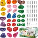 TOPNEW 32 Rock Climbing Holds Multi Size for Kids, Adult Rock Wall Holds Climbing Rock Wall Grips for Indoor and Outdoor Playground Play Set - Includes 2 Inch Mounting Hardware