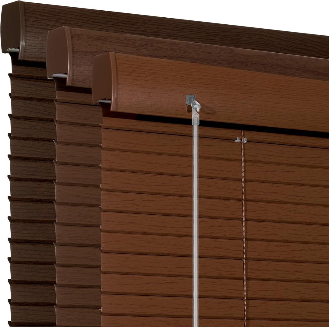 Boolegon Full Privacy L-Shaped Blades Faux Wood Blinds for Indoor Windows Aluminum Mini Blinds Room Darkening for Windows Horizontal Window Blinds for Home,Office,Cherrywood,Custom Size 24×48