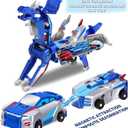 Collision Transforming Dinosaur Car Toy, Magnetic Dinosaur Transformer Car for Boys & Girls Party Favors Birthday Christmas (Blue)
