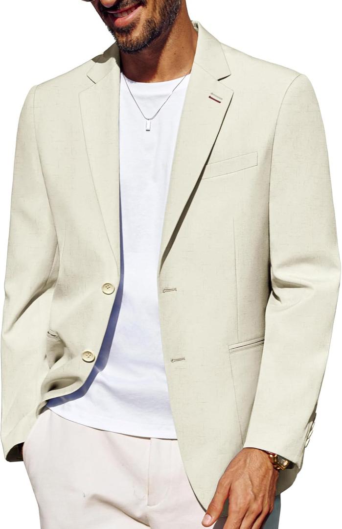 PJ PAUL JONES Mens Blazer Casual Linen Sport Coat Two Button Lightweight Suit Blazer Jackets (Beige)