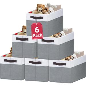 Criusia 6 Pack Clothes Bins for Organization - 16x12 Extra Large Storage Baskets for Shelves Closet Bedroom - Toy Storage Organizer Bins Boxes Cubes for Nursery - RV Apartment Essentials (White with Grey)