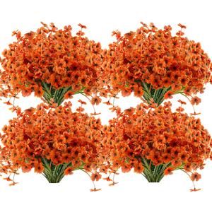 Artificial Mums Fall Fake Flowers for Outdoors, 12 Bundles Faux Mums for Outdoor Planters Autumn Decorations, UV Resistant Silk Flowers for Front Porch Garden Patio Home Decor(Fall-Orange)