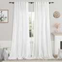 Linen White Curtains 120 inch Extra Long for Living Room Back Tab Light Filtering Semi Sheer Drapes Modern Farmhouse Coastal Decor Off White Cotton Curtain for Floor to Ceiling Window 10 FT