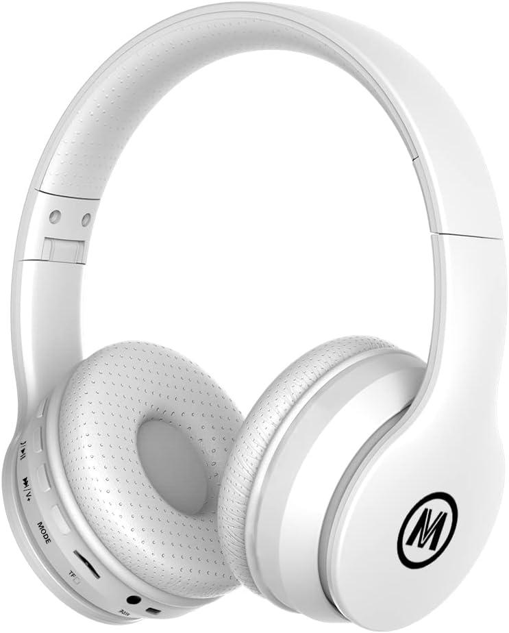 Kids Headphones Bluetooth 5.3 60H Play Time Wireless Kids Volume Limited 85 /110dB Over Ear Foldable Protection Headset with Mic AUX 3.5mm for Boys Girls Child School Pad Tablet White