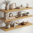 Fun Memories Floating Shelves for Wall, 3 Pack 36 Inch Long Floating Shelves, 36 x 10 Wooden Shelves for Wall, Large Storage Shelves, Hanging Shelves for Bathroom Bedroom Kitchen, Oak