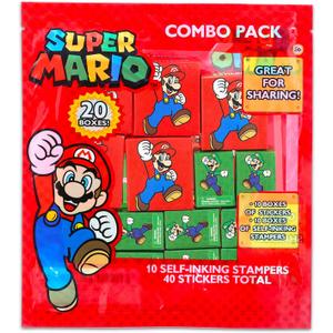 Super Mario Party Favors Bulk Set ~ Bundle with 40 Pieces Mario Favor Boxes with Stickers and Stampers for Kids Birthday Party | Mario Classroom Prize Boxes