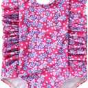 Happy Town One-Piece Infant Toddler Baby Girl Summer Swimsuit Watermelon Leopard Ruffle Swimwear Bikini Bathing Suit (6-12 Months, Purple Floral)
