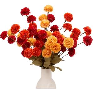 12 Pcs 20" Faux Kiku Flowers Fall Flowers Artificial for Decoration Burnt Orange Autumn Floral Stems Assorted Silk Mums Balls for Vase Home Decor Arrangement Table