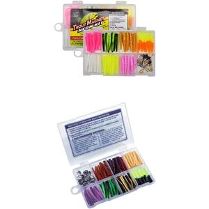 Trout Magnet 82 Piece Neon Fishing Kit, Catches All Types of Fish, includes 70 Grub Bodies and 12 Si & 85 Piece Panfish Magnet Kit, with A Longer Shad Dart Hook, includes 70 Split Tail Grub