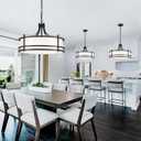 20" Black Drum Chandelier, Modern White Fabric Chandeliers, 5-Light Adjustable Large Drum Pendant Light Fixtures for Dining Room, Kitchen Island Living Room Foyer Bedroom