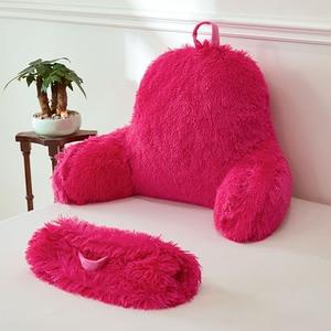XeGe Fluffy Back Support Pillow Cover for Bed (No Filler), Faux Fur Backrest Pillow Case for Sitting in Bed, Furry Fuzzy Reading Pillow Cover for Adults Kids, Hot Pink