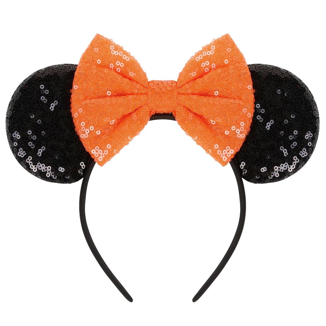 TEBIEKOY Halloween Mouse Ears Headbands for Women Sequin Mouse Ears Headband Orange Bows Mouse Ear Adults Cute Halloween Birthdays Party Hair Accessories
