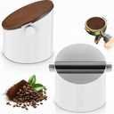Reallnaive Espresso Knock Box with Walnut Lid for Coffee Grounds, Espresso Machine Accessory, Easy Disposal of Coffee Pucks, Removable Knock Bar(White,Round)