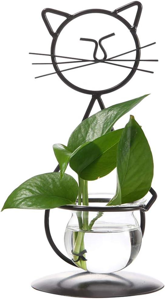 Marbrasse Desktop Glass Planter Vase Holder, Modern Creative Cat Plant Terrarium Metal Stand for Hydroponics Plants Home Garden Wedding Decoration Outdoor Planter Ideas (Style 2) (Jklw308-16)