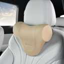 Coverado Car Headrest Pillow, Ergonomic Memory Foam Car Neck Pillow for Driving Seat with Adjustable Strap, Soft PU Leather Breathable Removable Cover Neck Support for Neck Pain Relief - Beige