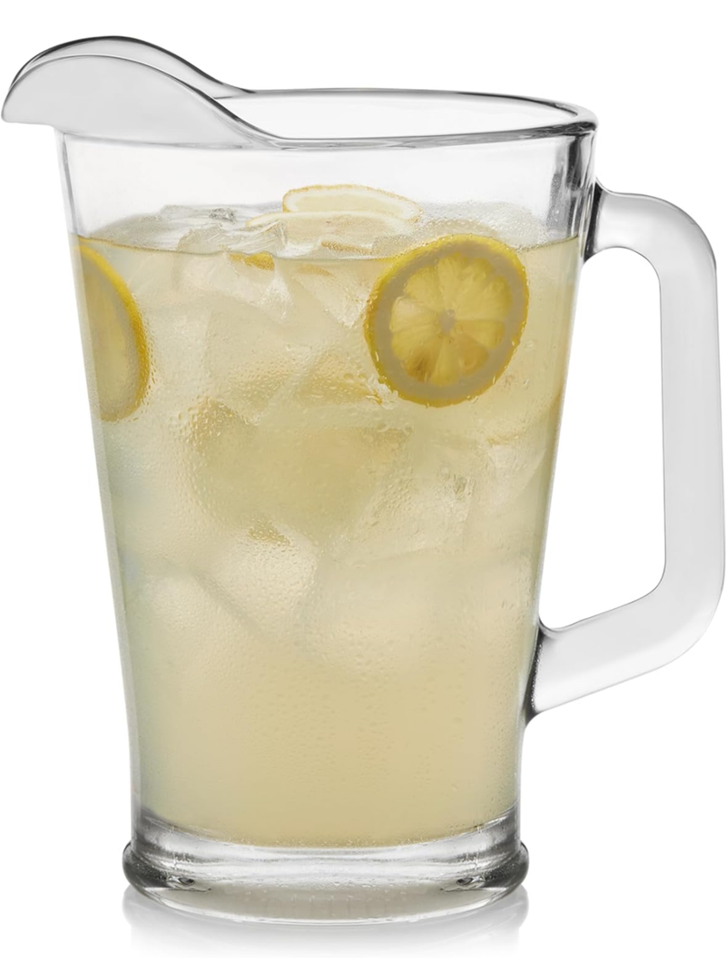 Libbey Large Glass Pitcher - 60 Oz, Clear, Tall, Glass Pitcher with Handle - Traditional Lemonade Jar for Beer , Rum, Punch,Water and More