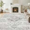 Washable 8x10 Area Rug - Large Soft Rugs for Living Room Vintage Stain Resistant Carpet for Bedroom with Non Slip Backing Home Decor Indoor Floor Mat (Ivory/Gray,8'x10')