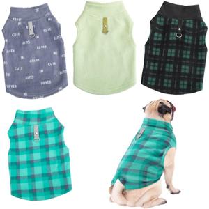 Weewooday 4 Pieces Winter Fabric Dog Sweater with Leash Ring Fleece Vest Dog Pullover Jacket Warm Pet Dogs Clothes for Puppy Small Dogs Cat Chihuahua Boy (Mix Pattern, XS) (XS(Neck:8.3-9 Chest:12.2-13 Back :8.3))