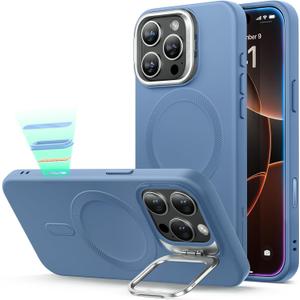 ESR for iPhone 16 Pro Case, Silicone Case with Stand, Compatible with MagSafe, Military-Grade Protection, Built-in Camera Stash Stand, Magnetic Phone Case for iPhone 16 Pro, Cloud Series, Light Blue