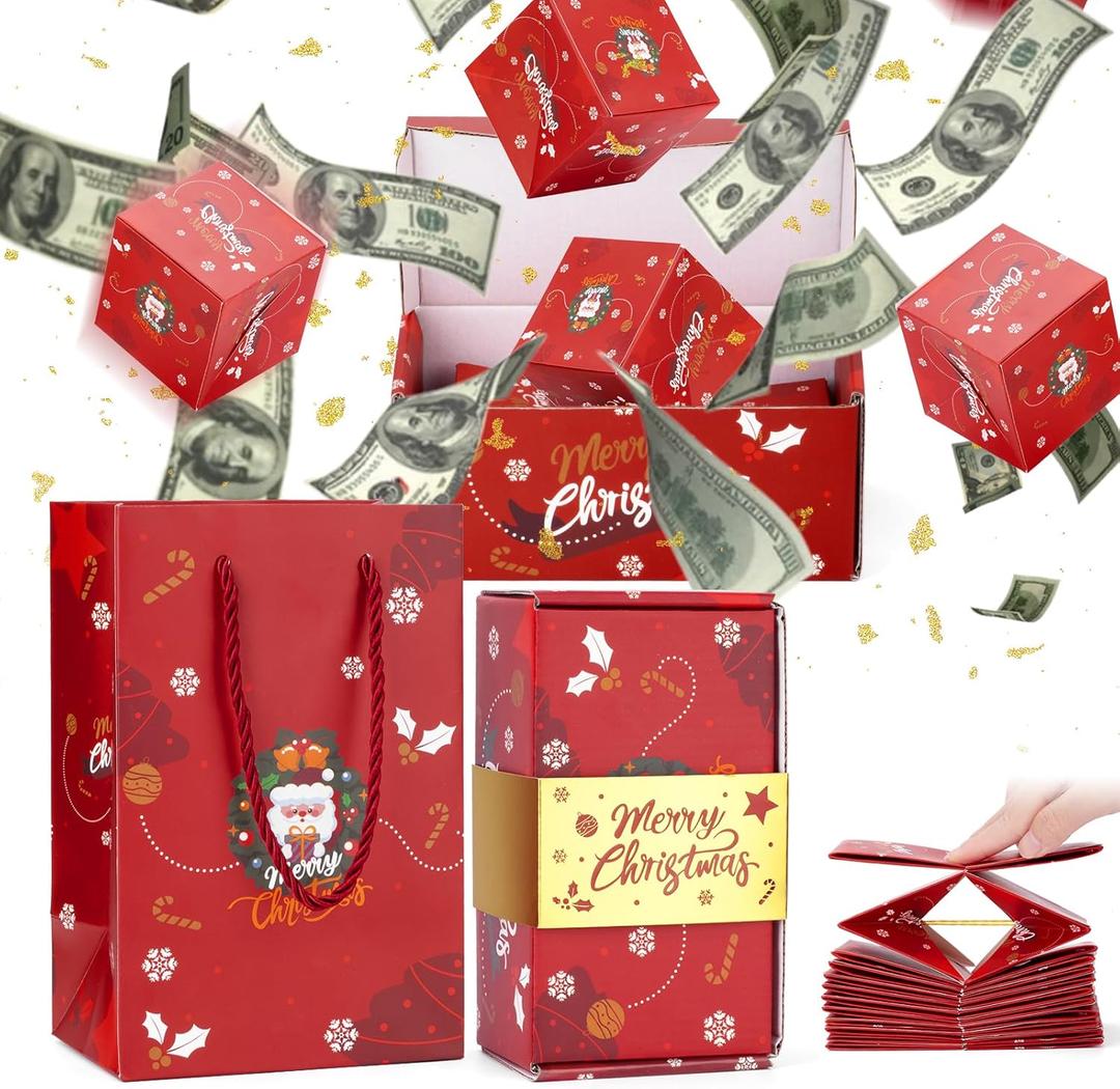 Surprise Gift Box Explosion for Money, Exploding Money Gift Boxes for Cash, Money Gift Boxes for Cash Pop Up, Chritmas, Birthday Anniversary Valentine Proposal (12 Bounces, Red)