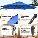 Ayge 9FT Large Outdoor Patio Umbrella Market Table Umbrella-UV Resistant, Easy Push Button Tilt and Crank, 8 Sturdy Fiberglass Ribs Heavy-Duty Pool Umbrella for Deck, Backyard,Garden,Blue