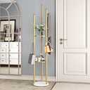 DOORXIFO Metal Gold Coat Racks Freestanding, Coat Hanger Stand, Hall Tree Rack for Hanging Hats, Scarves, Bags, Modern Coat Rack with Double Shelves, Corner Coat Rack, 9 Hooks, Gold