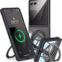 360 Spin Magnetic Stand Case for Galaxy Z Flip 7 Fit for MagSafe & Pixelsnap Cover with Ring Holder No-Yellow Crystal Clear Camera Protection Phone Samsung Galaxy Z Flip 7 Case - Black