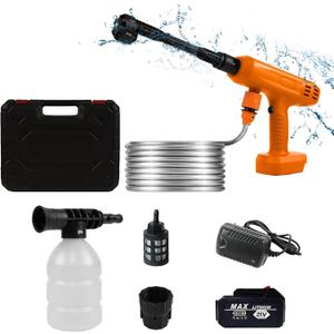 Cordless Pressure Washer,1200PSI Portable Power Washer with 4Ah Battery&Charger,6-in-1 Nozzle,5 Meter Hose,Handheld High-Pressure Car Washer for Cars/Yard/Home/Floor (Orange)