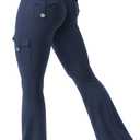 YEOREO CoreFlex Women Workout Flare Leggings with Pockets Hidden Scrunch High Waisted Cargo Gym Yoga No Front Seam Leggings (Large, Blue Navy)