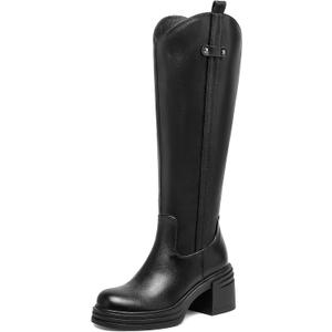 Knee High Boots for Women Round Toe Chunky Heel Tall Boots Back Zipper, Size 8.5