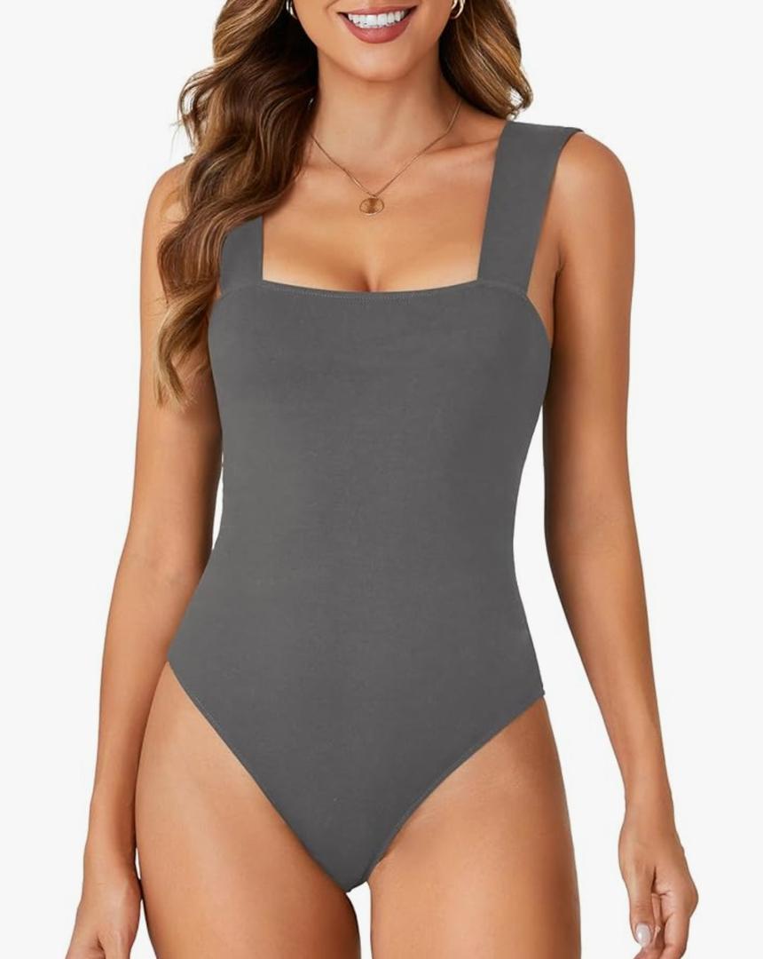 KIFOVEN Women's Sexy Sleeveless Square Neck Backless Tank Top Bodysuit Leotard XS