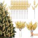 Norme 12 Pcs Glitter Gold Christmas Tree Decoration 16 Inch Gold Christmas Tree Picks Floral Ornaments DIY Artificial Glittery Berry Stems Twigs Branches for Xmas Holiday Wedding Party Decoration
